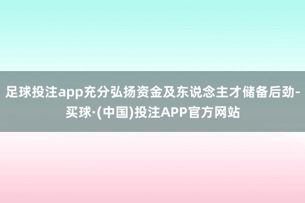 足球投注app充分弘扬资金及东说念主才储备后劲-买球·(中国)投注APP官方网站