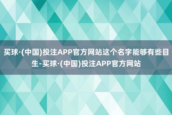 买球·(中国)投注APP官方网站这个名字能够有些目生-买球·(中国)投注APP官方网站