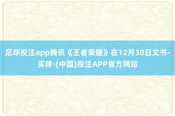 足球投注app腾讯《王者荣耀》在12月30日文书-买球·(中国)投注APP官方网站
